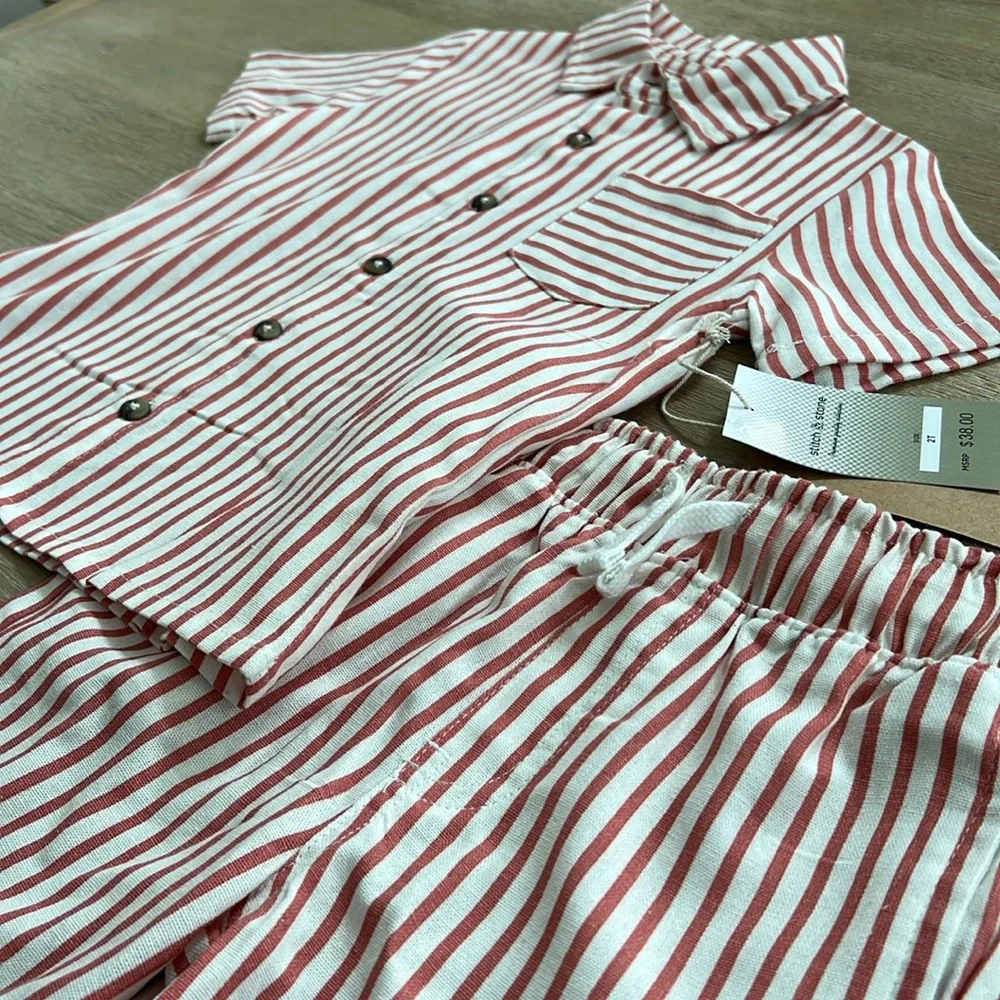 Stitch & Stone Linen Stripe Matching Resort Set 3T